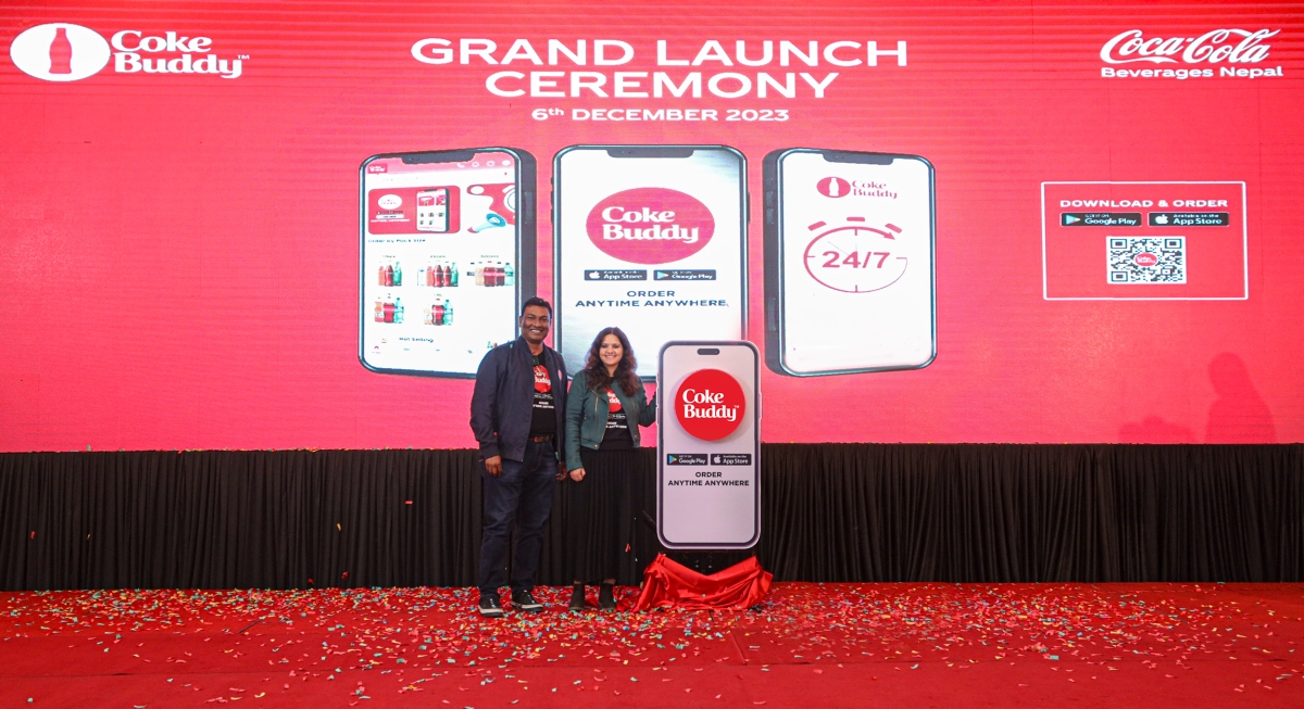 Deepak-Nath-Senthil,-Managing-Director-of-Bottlers-Nepal-Limited-and-Chandrika-Kalia,-Head-of-Coca-Cola-Nepal-and-Bhutan,-at-the-grand-launch-ceremony-of-Coke-Buddy-app.-1706674558.jpg